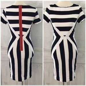 Esley Black and White Geometric Striped Dress Size Large